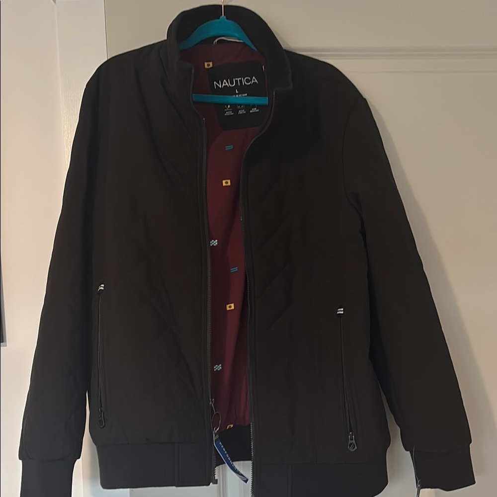 Nautica Black Bomber Jacket with Stand-Up Collar